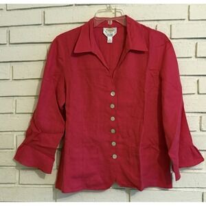 Talbots Women's Blazer Size 10 Pink Irish Linen‎ Lightweight Jacket 3/4 Sleeve